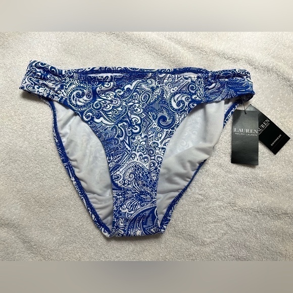 Lauren Ralph Lauren BLUE Bias Tribal Ikat Print Hipster Bikini Swim Bottom - Picture 1 of 12